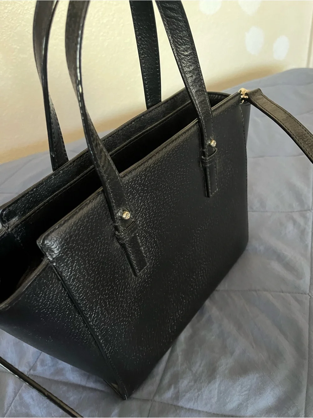 kate spade Black Pebbled Leather Satchel with Gold Logo